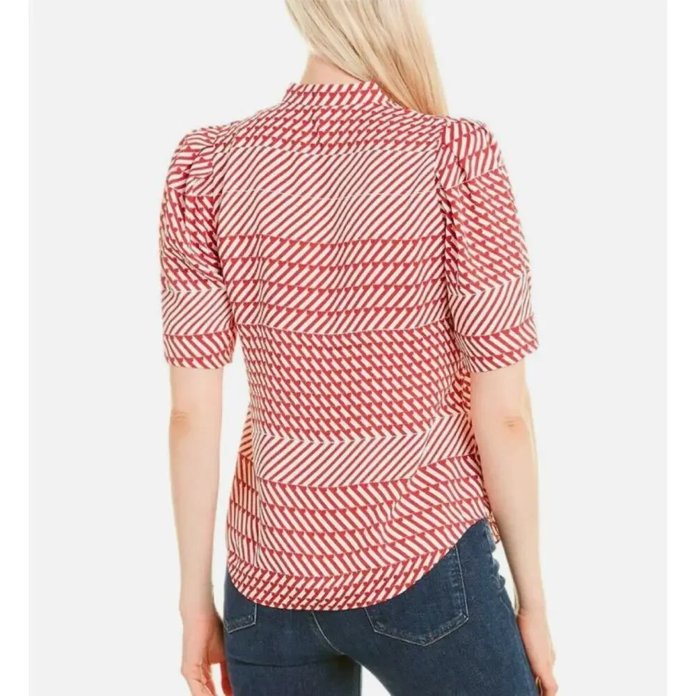 Joie Red and White Patterned Blouse - Picture 6 of 7